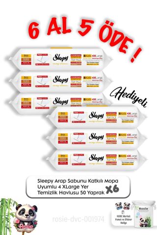 Sleepy Arap Sabunu Katkılı Mopa Uyumlu 4 XLarge Yer Temizlik Havlusu 50' li  6 Al 5 Öde ve Rosie pamuk