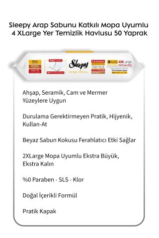 Sleepy Arap Sabunu Katkılı Mopa Uyumlu 4 XLarge Yer Temizlik Havlusu 50' li  6 Al 5 Öde ve Rosie pamuk
