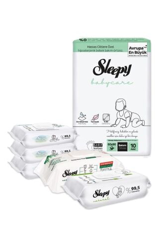 Sleepy Bebek Bakım Örtüsü 10'lu, Islak Mendil 210 Yaprak ve Temizlik Havlusu