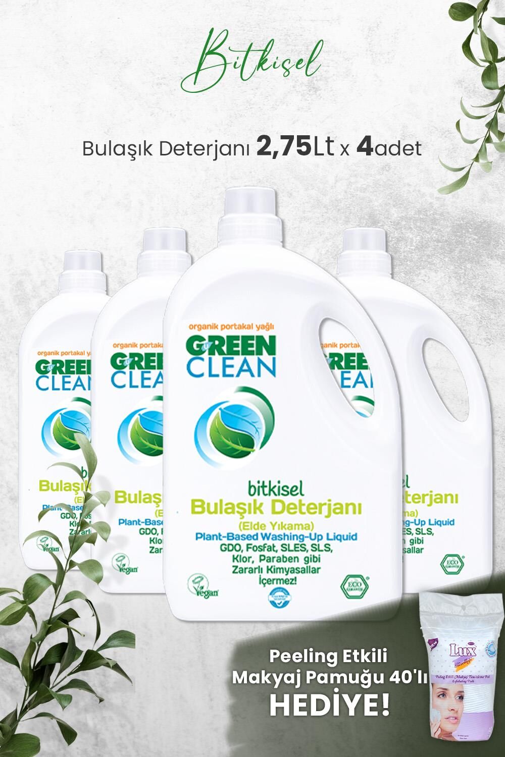 U Green Clean Bitkisel Bulaşık Deterjanı 2,75 LT x 4 Adet ve Hediyeli