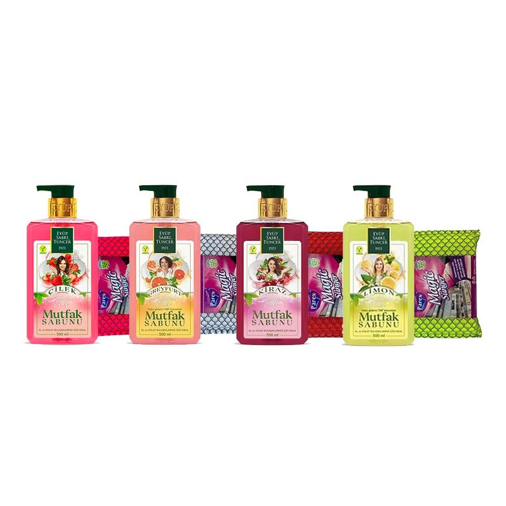 Eyüp Sabri Tuncer Mutfak Sabunu Çilek, Greyfurt, Kiraz, Limon 500 ml + Magic Sünger