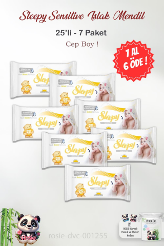 7 AL 6 ÖDE Sleepy Sensitive Islak Mendil 25'li ve ROSIE  Pamuk