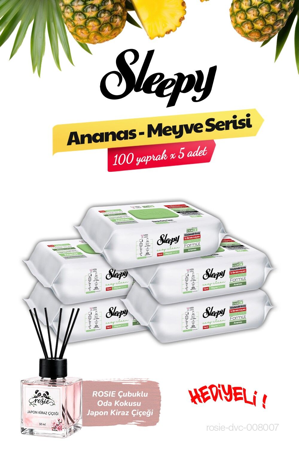 Sleepy (100 yaprak x 5 paket) Ananas Yüzey Temizleme Havlusu, ROSIE Oda Kokusu