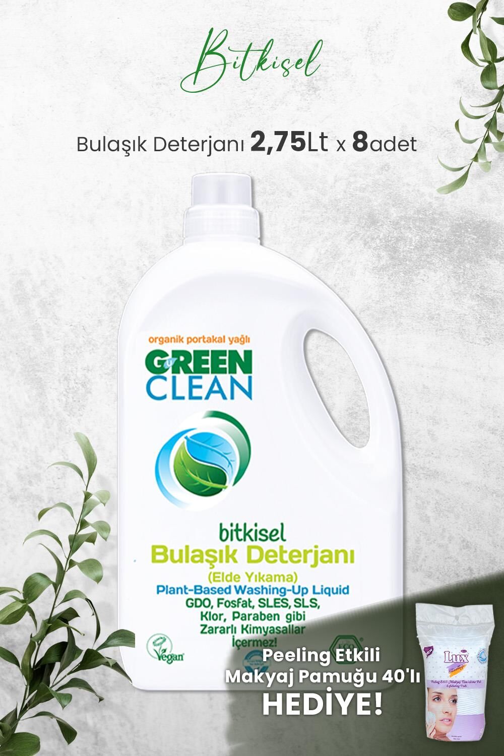 U Green Clean Bitkisel Bulaşık Deterjanı 2,75 LT x 8 Adet ve Hediyeli