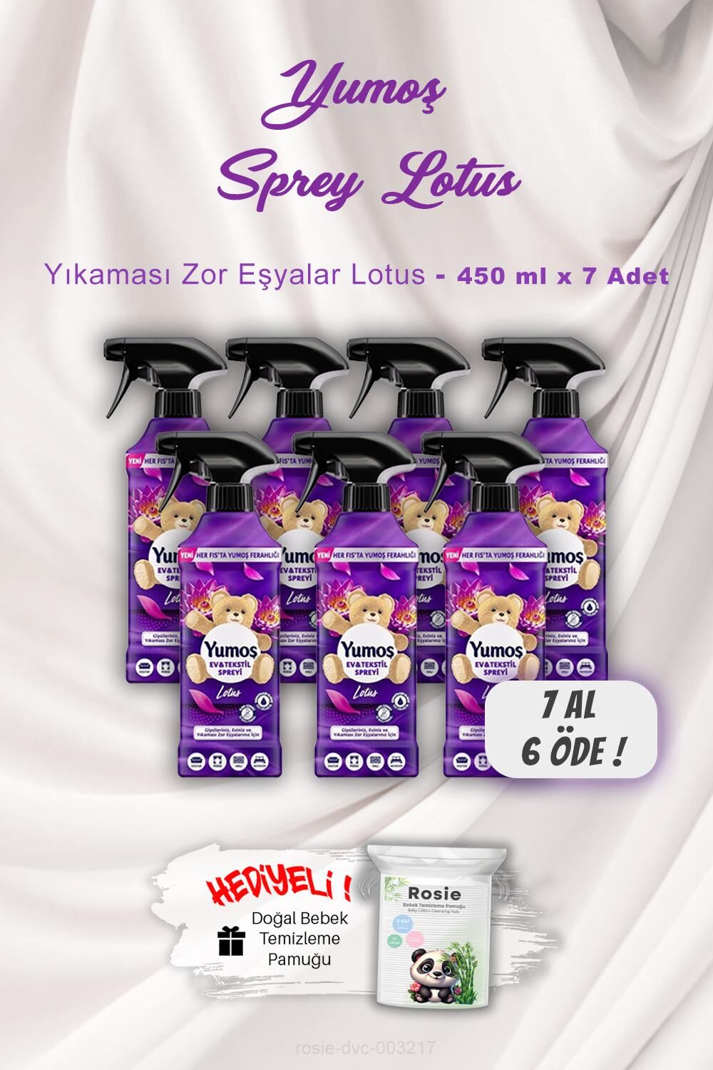 7 AL 6 ÖDE Yumoş Ev ve Tekstil Spreyi Lotus 450 ml ROSIE Hediyeli