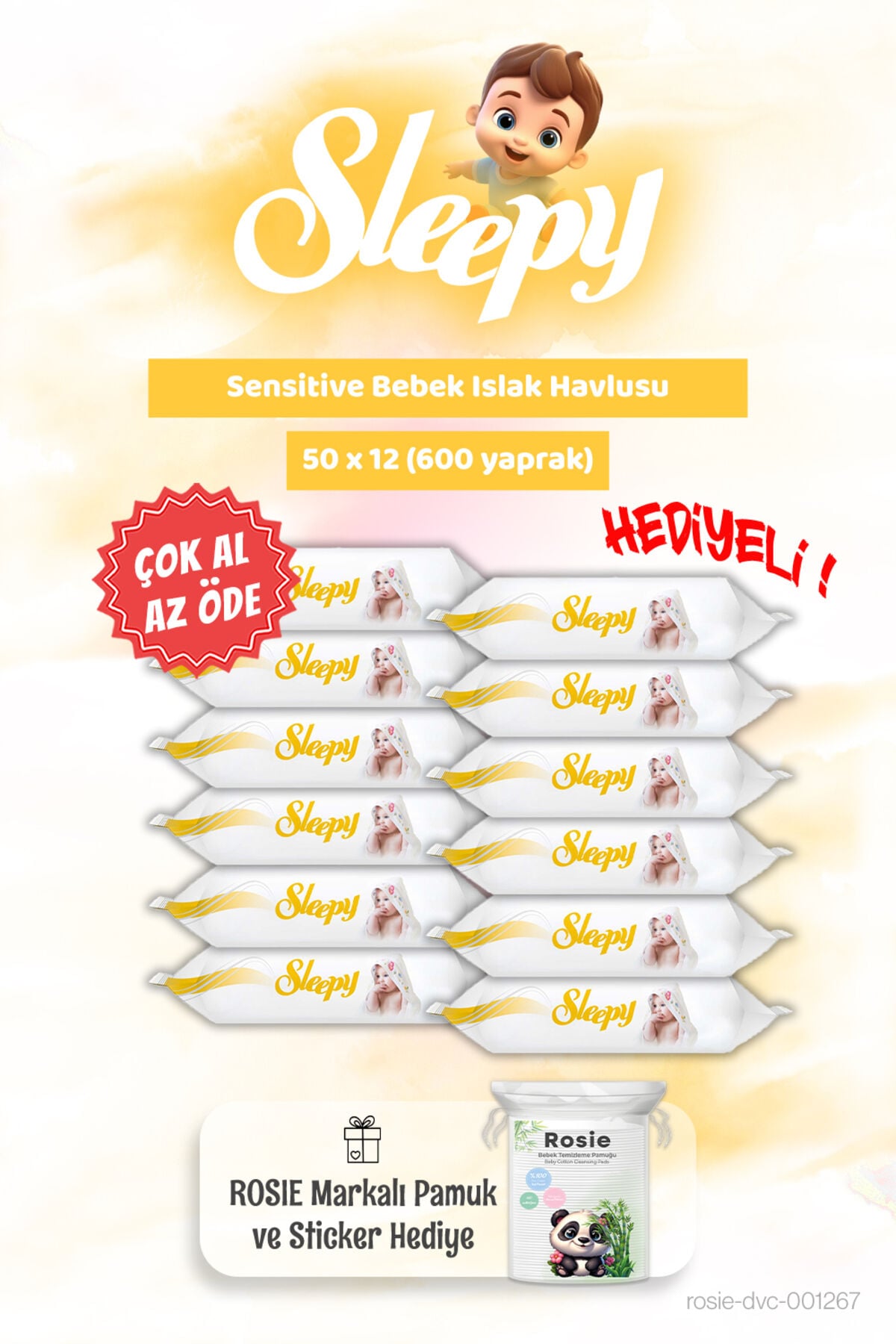 12 AL 11 ÖDE Sleepy Sensitive Islak Mendil 25'li ve ROSIE