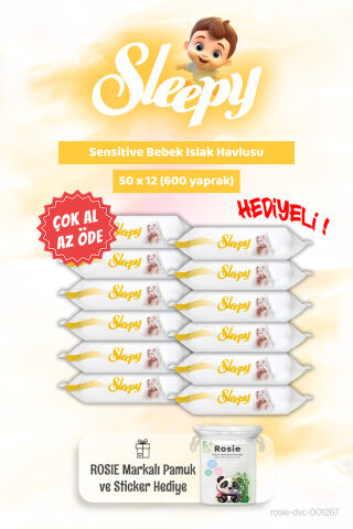 12 AL 11 ÖDE Sleepy Sensitive Islak Mendil 25'li ve ROSIE