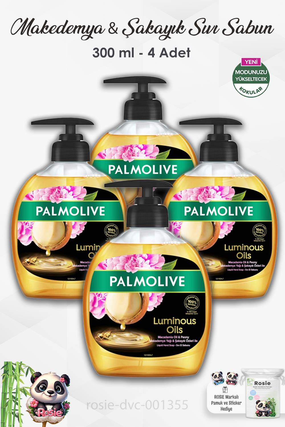 4'lü Set Palmolive Luminous Oils Makedemya & Şakayık Sıvı Sabun 300 ml ve ROSIE
