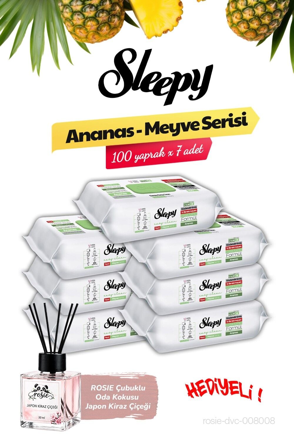 Sleepy (100 x 7) 700 yaprak Ananas Yüzey Temizleme Havlusu, ROSIE Oda Kokusu