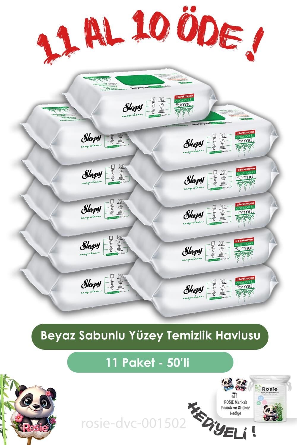 11 AL 10 ÖDE Sleepy 50'li Easy Clean Yüzey Temizlik Havlusu ve ROSIE