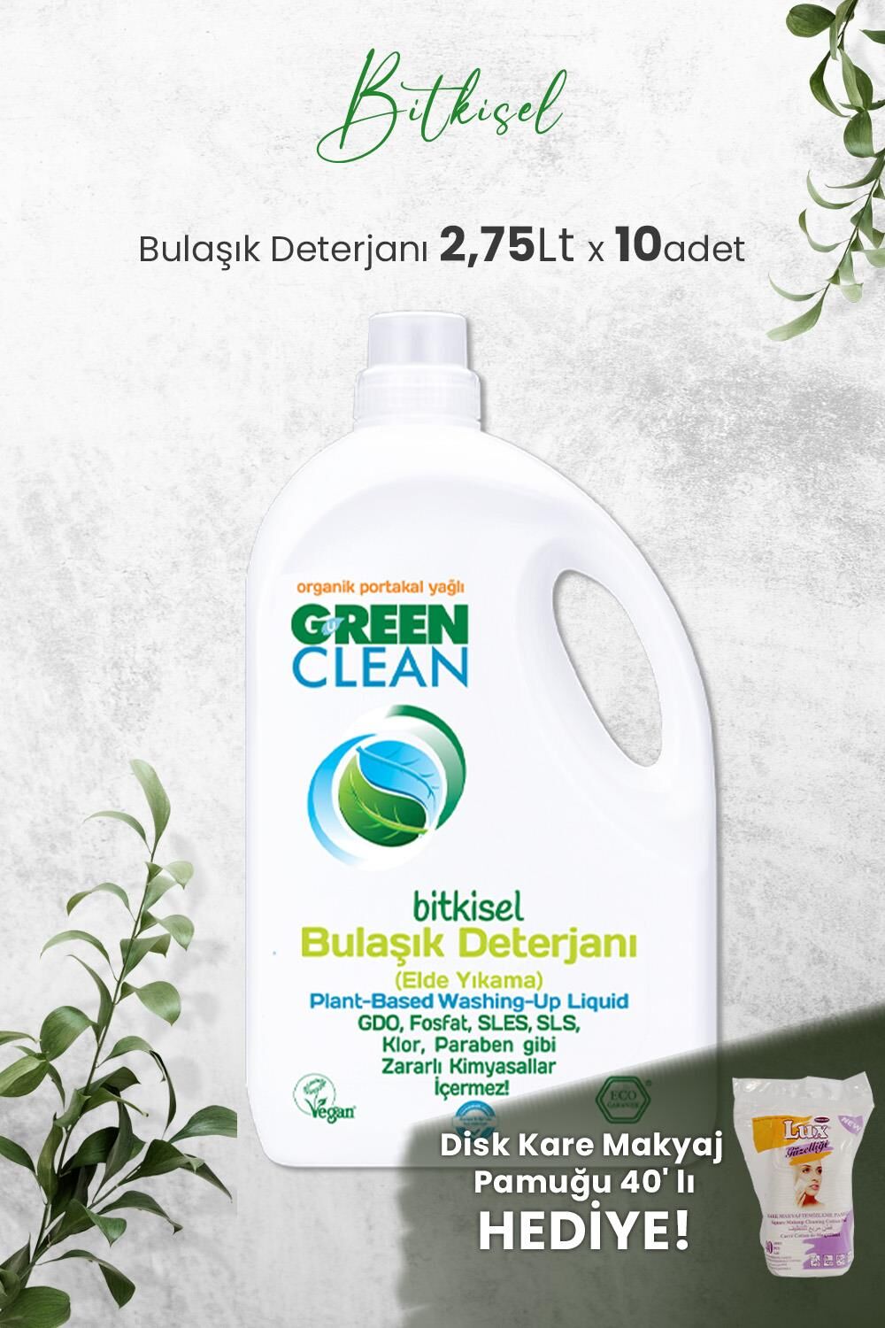 U Green Clean Bitkisel Bulaşık Deterjanı 2,75 LT x 10 Adet ve Hediyeli