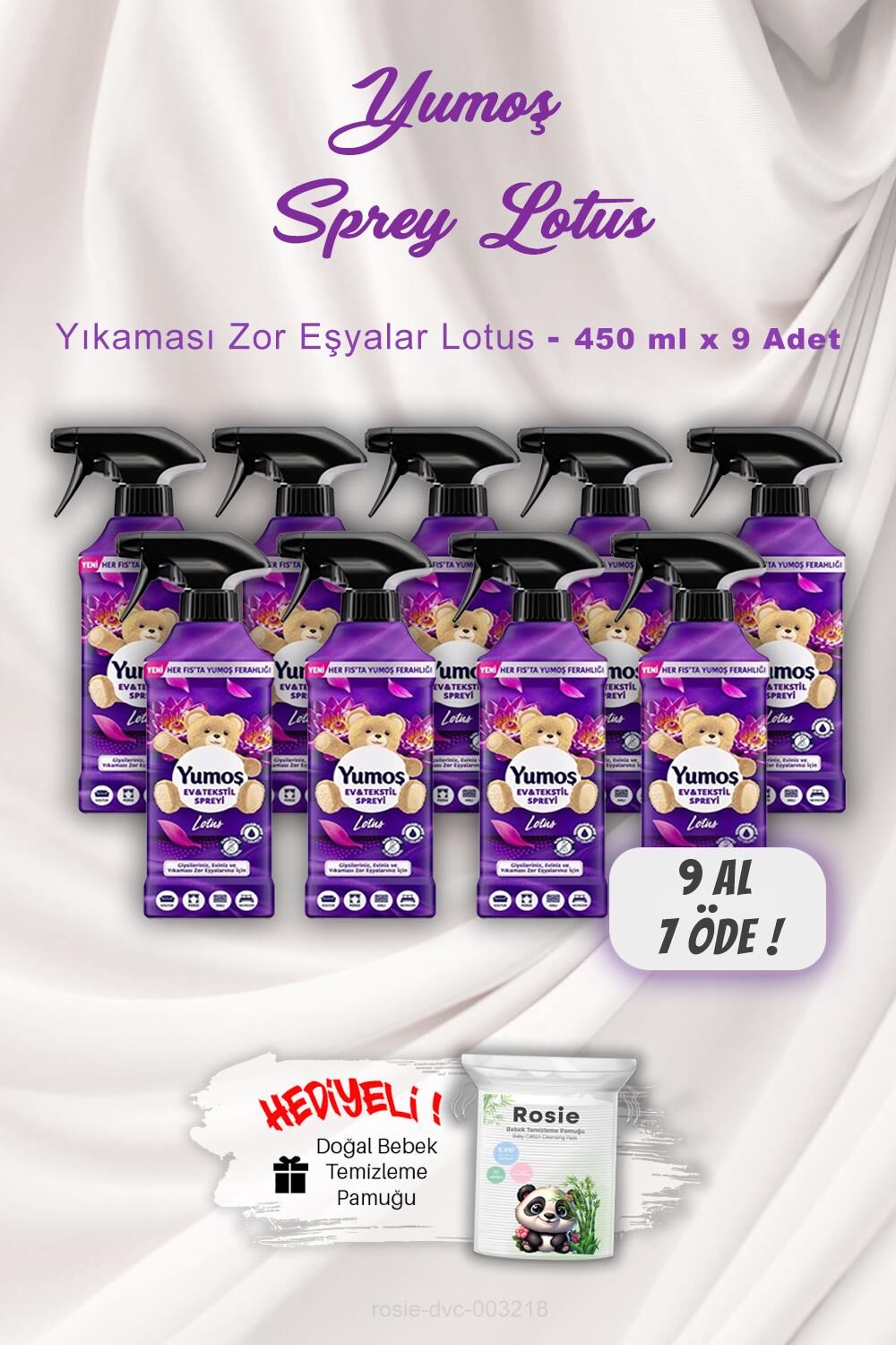 9 AL 7 ÖDE Yumoş 450 ml Ev ve Tekstil Spreyi Lotus ROSIE Hediyeli