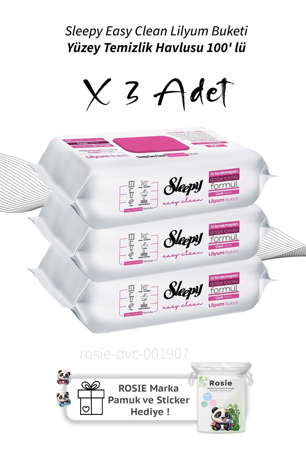 Sleepy Easy Clean Lilyum Buketi Yüzey Temizlik Havlusu 100' lü X3