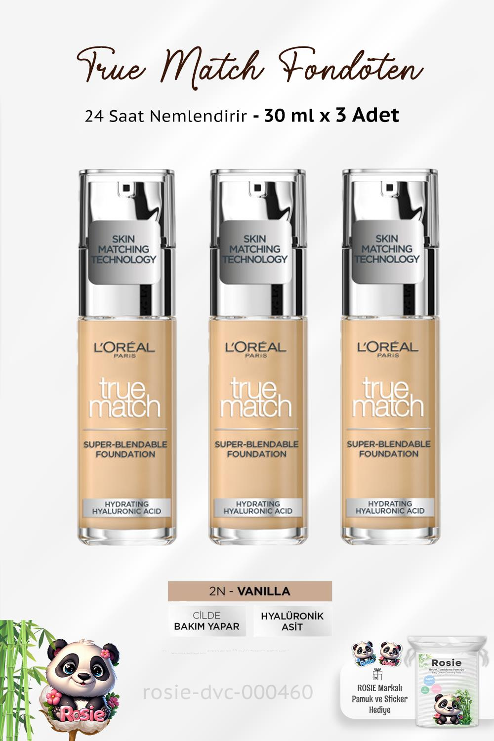 3 Adet Loreal Paris True Match Fondöten 2N Nötr ve ROSIE