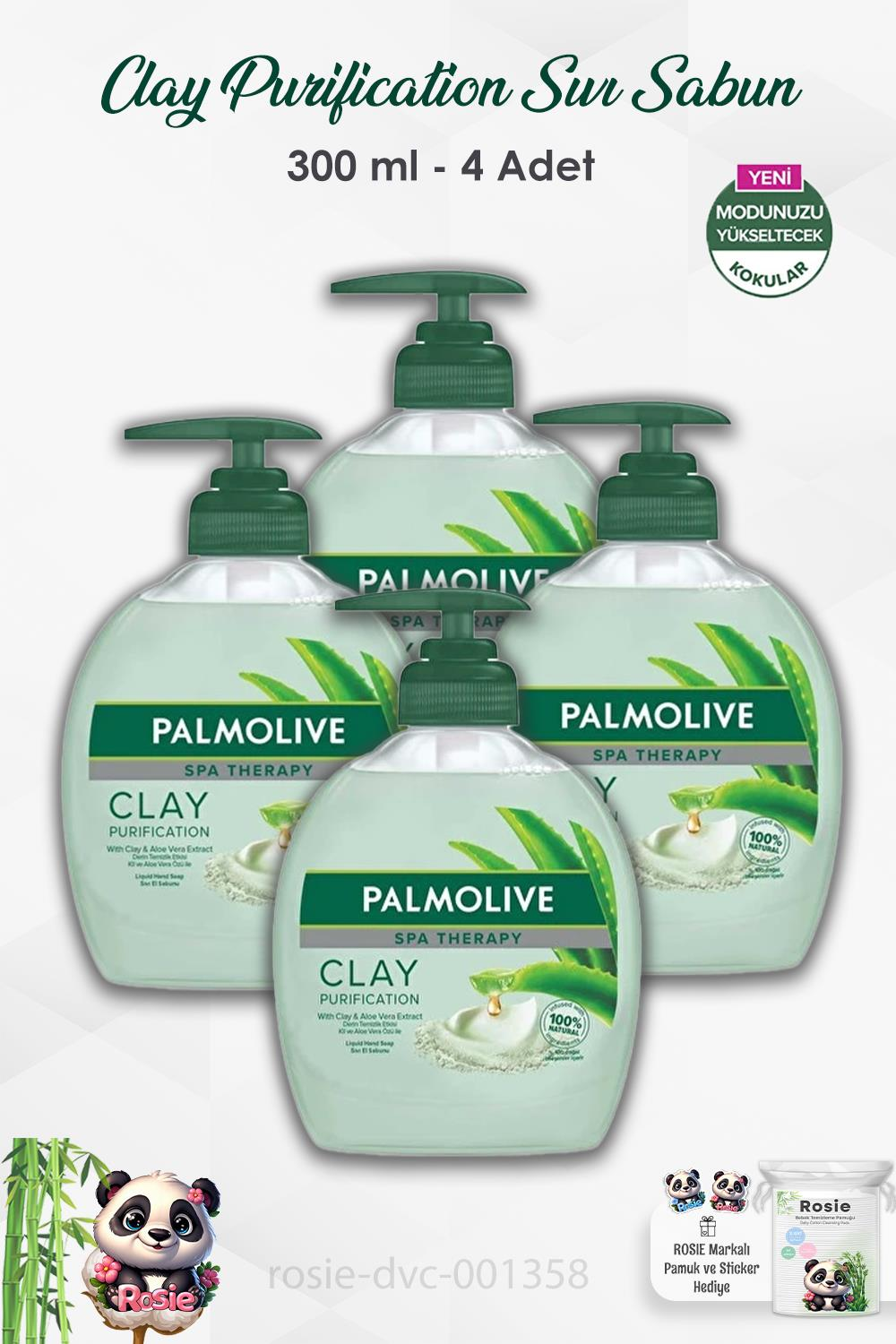 4'lü Palmolive Spa Therapy Clay Purification Sıvı Sabun 300 ml ve ROSIE
