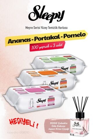 Sleepy 100 x 3 Meyve Serisi Pomelo, Portakal ve Ananas, ROSIE oda kokusu