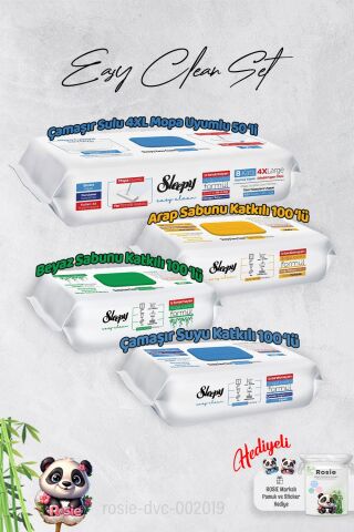 Sleepy  Arap Sabun, Çamaşır Suyu, Beyaz Sabun ve 4 XL 50'li Çamaşır Suyu Mop Yüzey Temizlik Havlusu Hediye Rosie