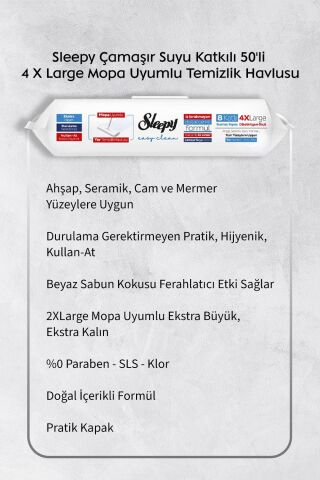 Sleepy  Arap Sabun, Çamaşır Suyu, Beyaz Sabun ve 4 XL 50'li Çamaşır Suyu Mop Yüzey Temizlik Havlusu Hediye Rosie