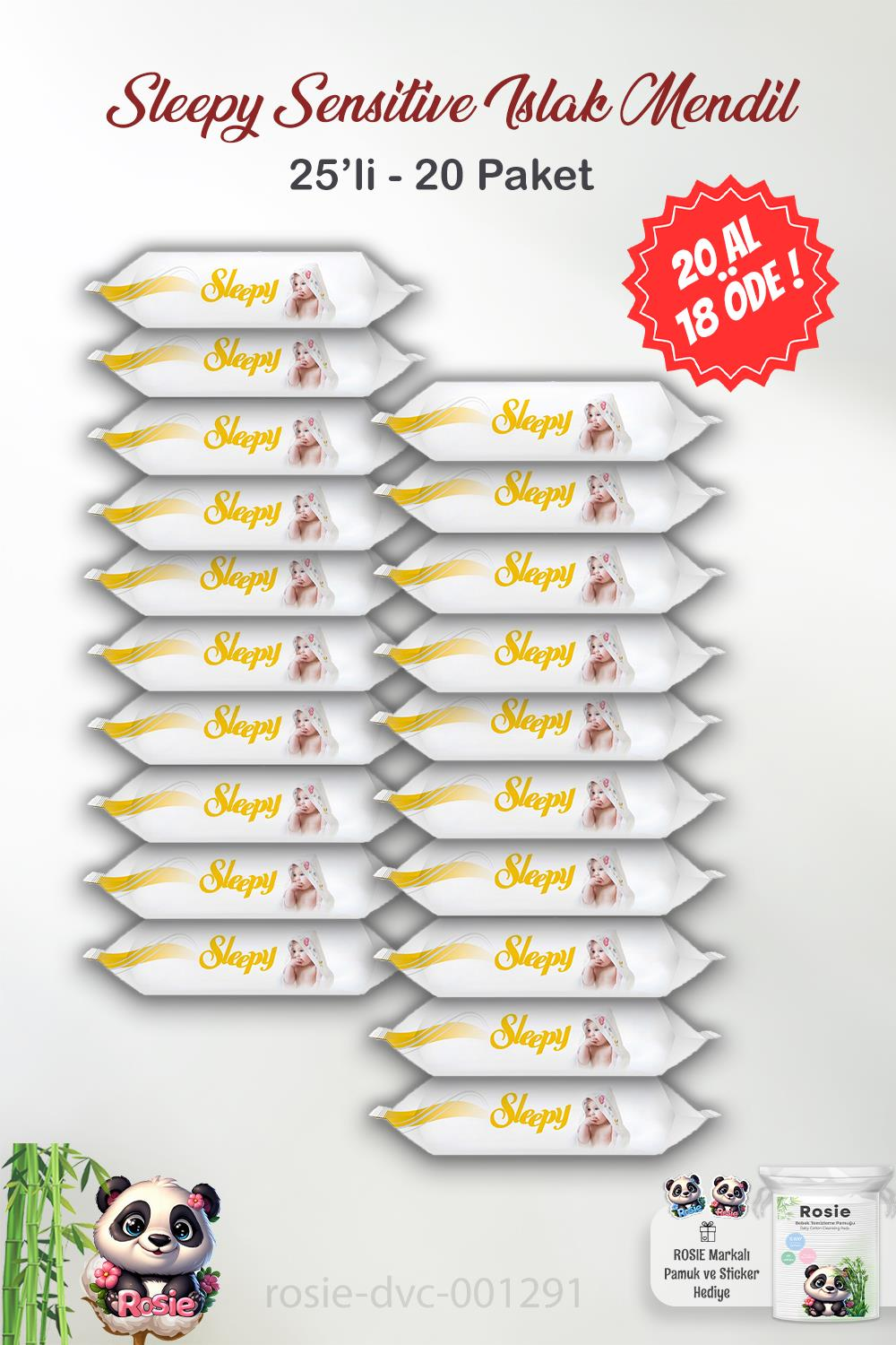 20 AL 18 ÖDE Sleepy Sensitive Islak Mendil 25'li ve ROSIE
