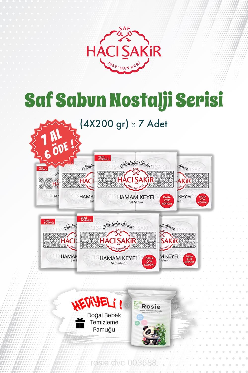 7 AL 6 ÖDE Nostalji Serisi Hamam Keyfi Saf Sabun (4X200) gr ve ROSIE