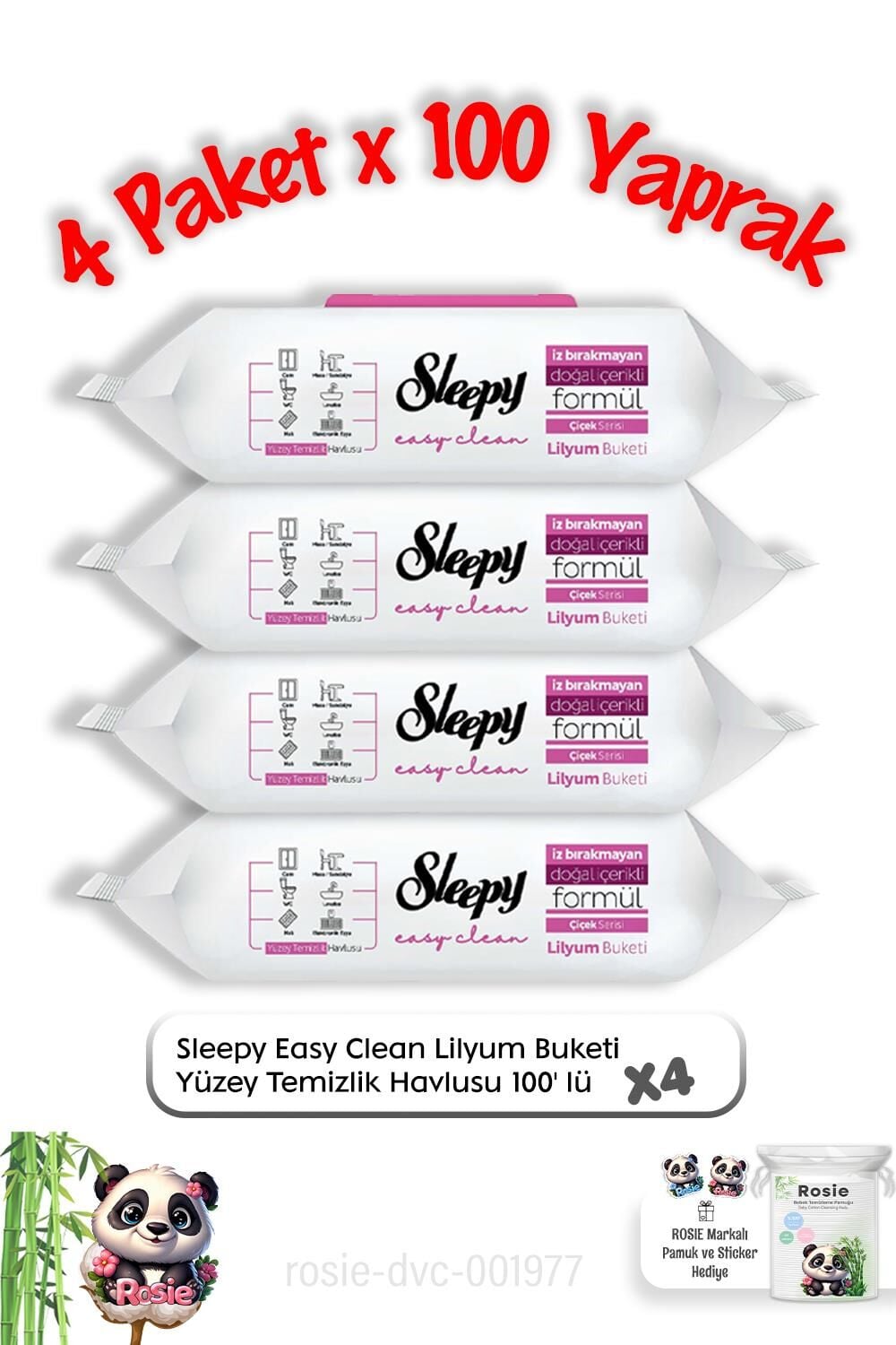 Sleepy Lilyum Buketi Yüzey Temizlik Havlusu 100' lü  X 4 ve Rosie Pamuk