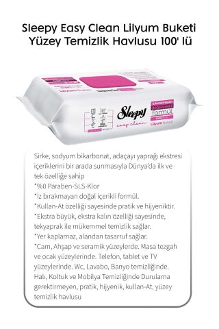 Sleepy Lilyum Buketi Yüzey Temizlik Havlusu 100' lü  X 4 ve Rosie Pamuk