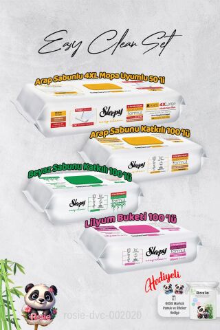 Sleepy  Arap Sabun, Lilyum, Beyaz Sabun ve 4 XL 50'li Arap Sabun Mop Yüzey Temizlik Havlusu Hediye Rosie