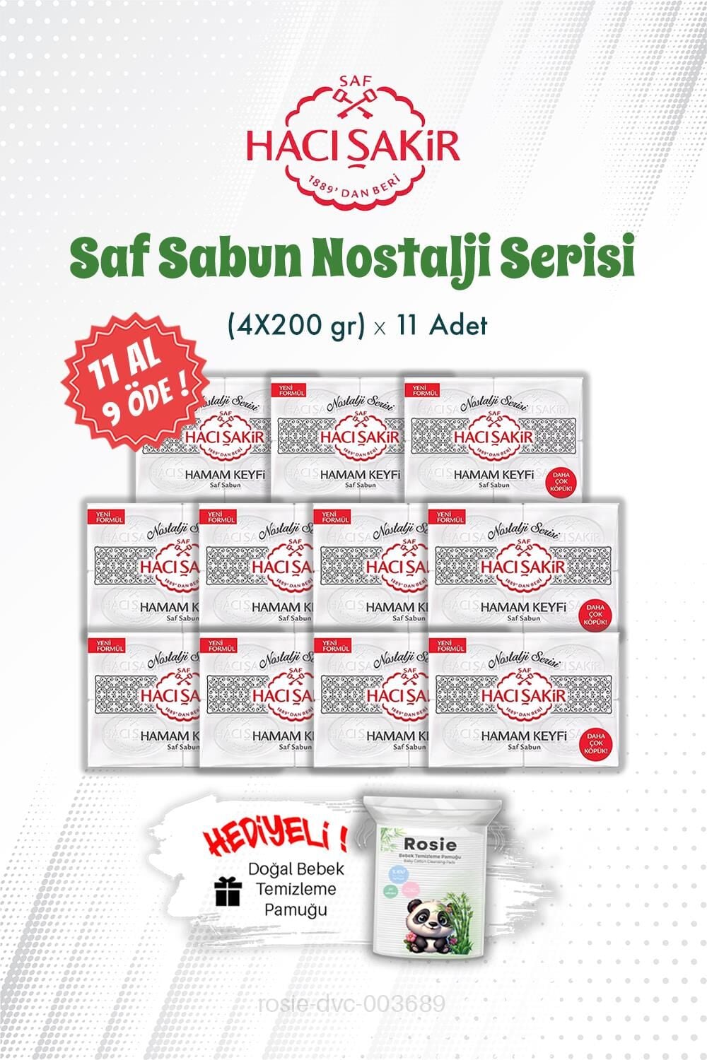 11 AL 9 ÖDE (4X200) gr Nostalji Serisi Hamam Keyfi Saf Sabun ve ROSIE