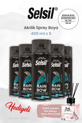 Selsil (400 ml x 5 adet) Buzdolabı Beyazı Akrilik Sprey Boya, ROSIE oda kokusu