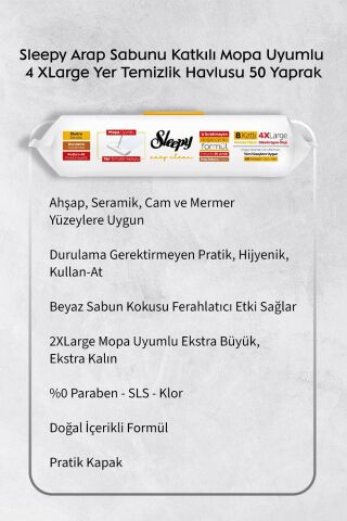 Sleepy  Arap Sabun, Kiraz, Beyaz Sabun ve 4 XL 50'li Arap Sabunlu Mop Yüzey Temizlik Havlusu Hediye Rosie