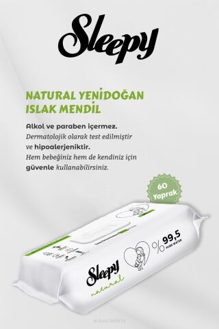 7 AL 6 ÖDE 60'lı Sleepy Natural Yenidoğan Islak Havlu ve Bebe Pamuğu