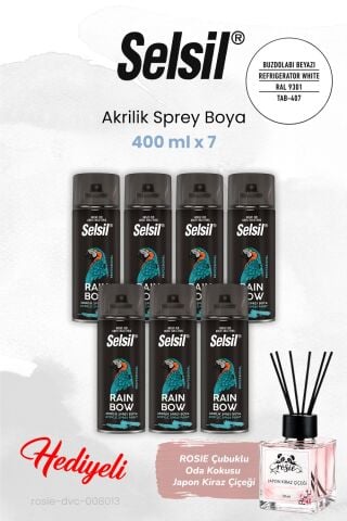 Selsil 7 adet Buzdolabı Beyazı Akrilik Sprey Boya 400 ml, ROSIE oda kokusu