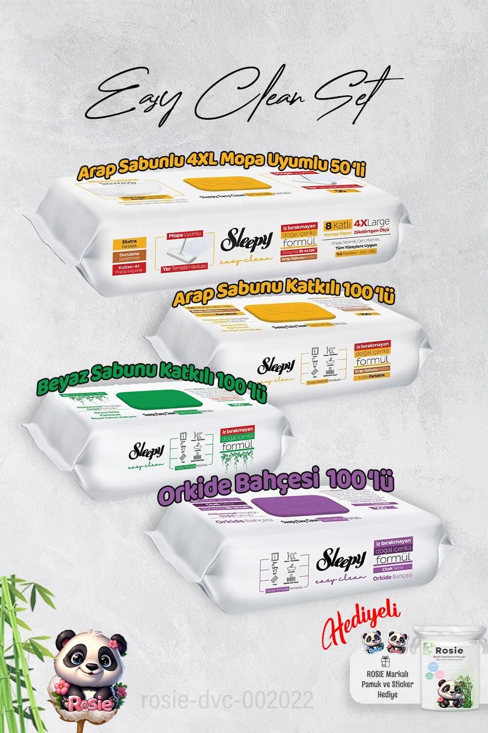 Sleepy  Arap Sabun, Orkide, Beyaz Sabun ve 4 XL 50'li Arap Sabun Mop Yüzey Temizlik Havlusu Hediye Rosie