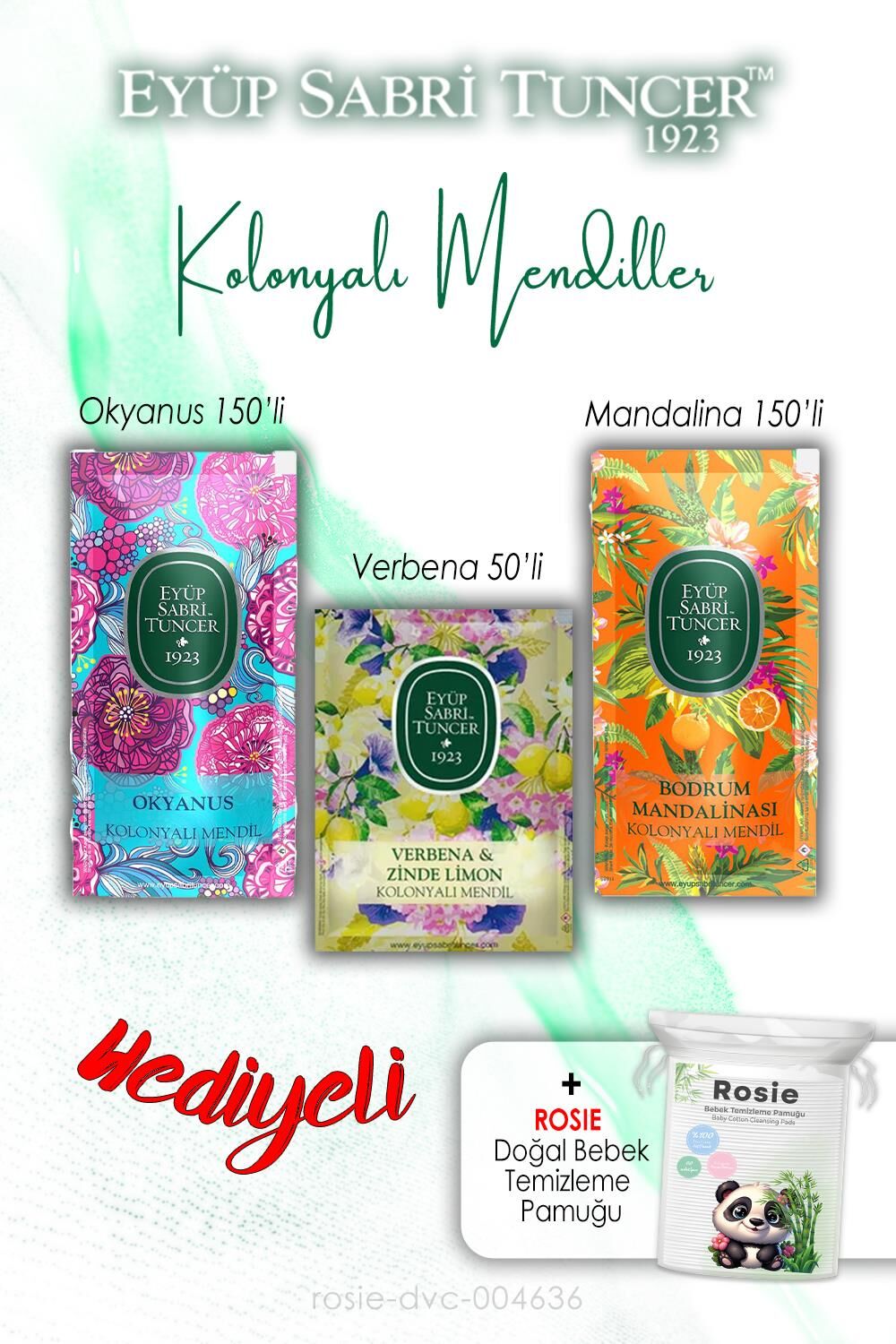 Kolonyalı Mendil 150'li Okyanus ve Mandalina, 50'li Verbena Limon ve ROSIE