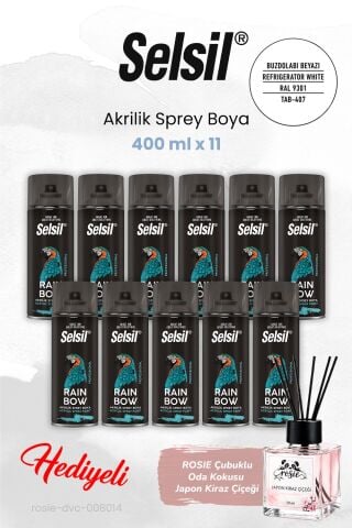 11 adet Selsil Buzdolabı Beyazı Akrilik Sprey Boya 400 ml, ROSIE oda kokusu