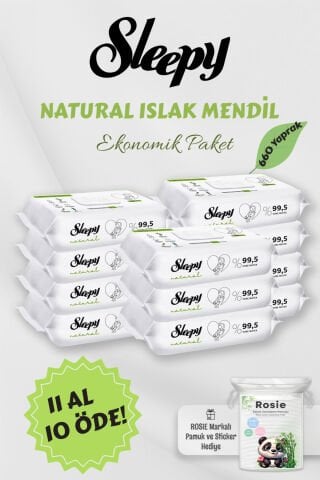 Sleepy 11 AL 10 ÖDE Natural Yenidoğan 60'lı Islak Havlu ve ROSIE