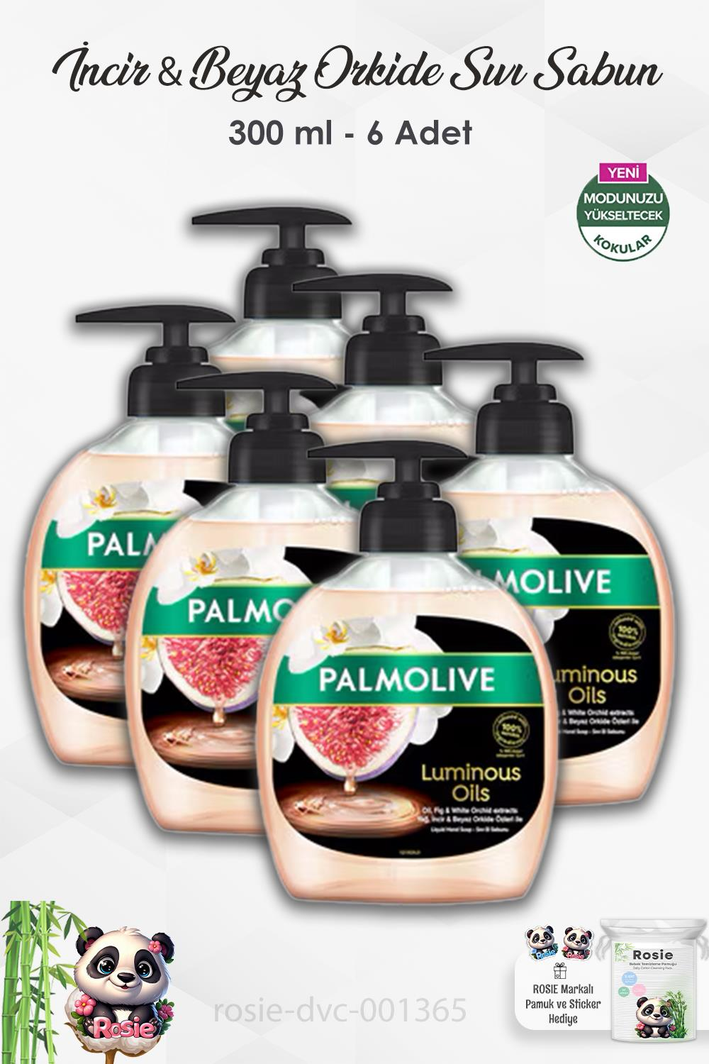 6'lı Set Palmolive Luminous Oils İncir & Beyaz Orkide Özlü Sıvı Sabun 300 ml ve ROSIE