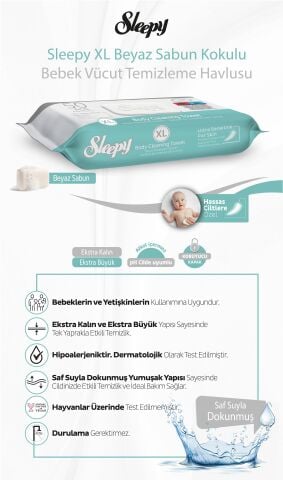 Sleepy Xl 50''li Vücut Temizleme Mendili X 7 ve XL Yetişkin Bezi 12' li, Rosie Hediyeli