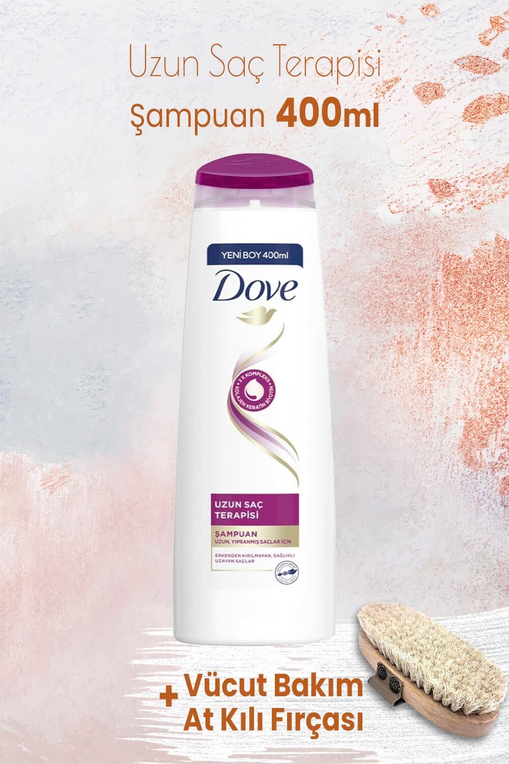Dove Şampuan Uzun Saç Terapisi 400 ml ve Vücut Bakım At Kılı Fırçası