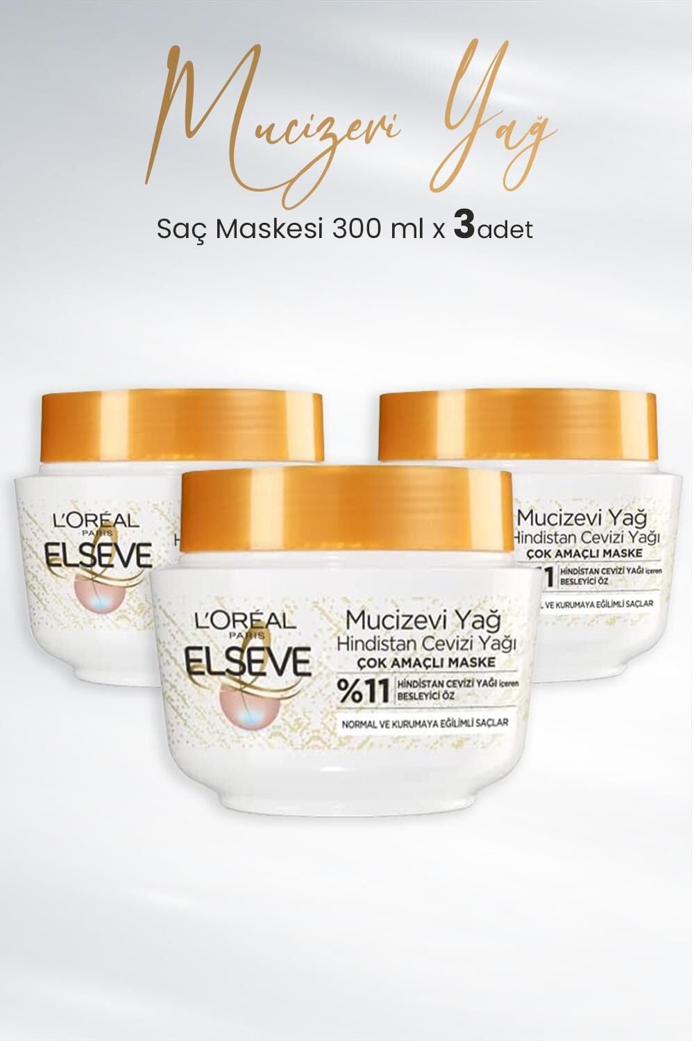 Elseve Mucizevi Yağ Besleyici Banyo Öncesi Maske Hindistan Cevizi 300 ml x 3 Adet