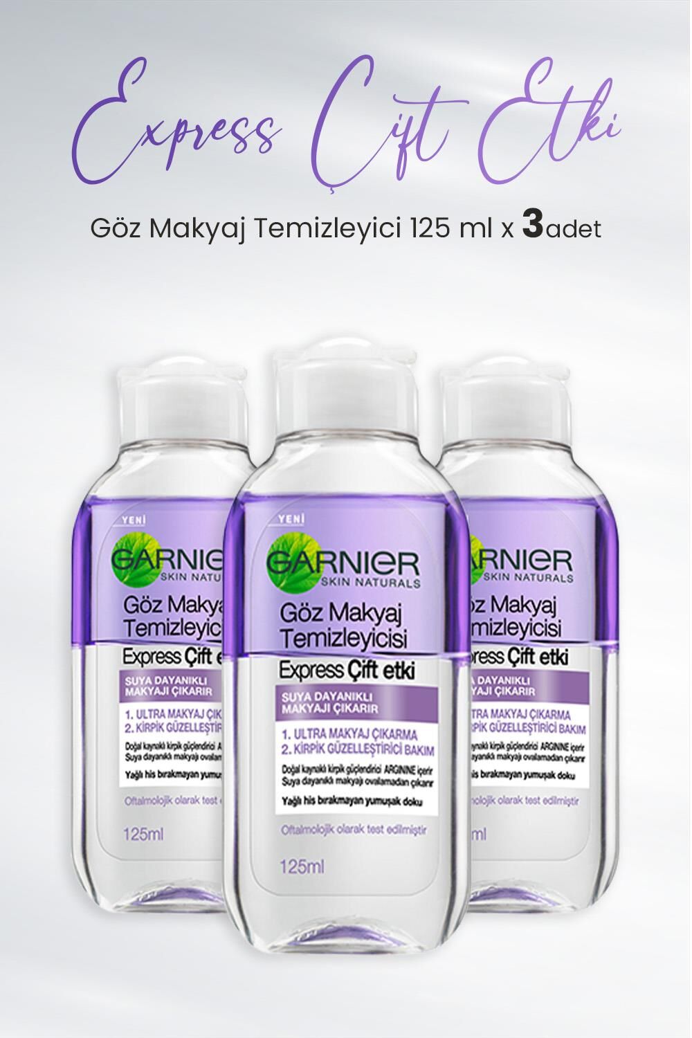 Garnier Göz Makyaj Temizleyici Express Çift Etki 125 ml x 3 Adet
