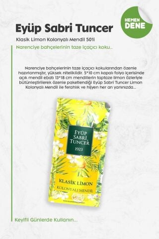 Eyüp Sabri Tuncer Klasik Limon Kolonyalı Mendil 50'li