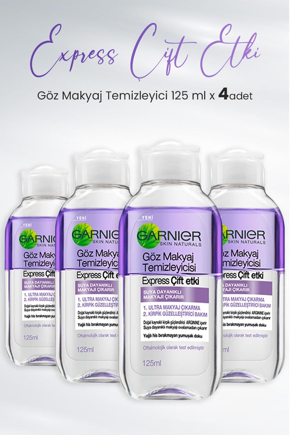 Garnier Göz Makyaj Temizleyici Express Çift Etki 125 ml x 4 Adet