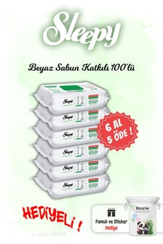 6 AL 5 Öde Sleepy 100' lü Beyaz Sabunlu Yüzey Havlusu Hediyeli