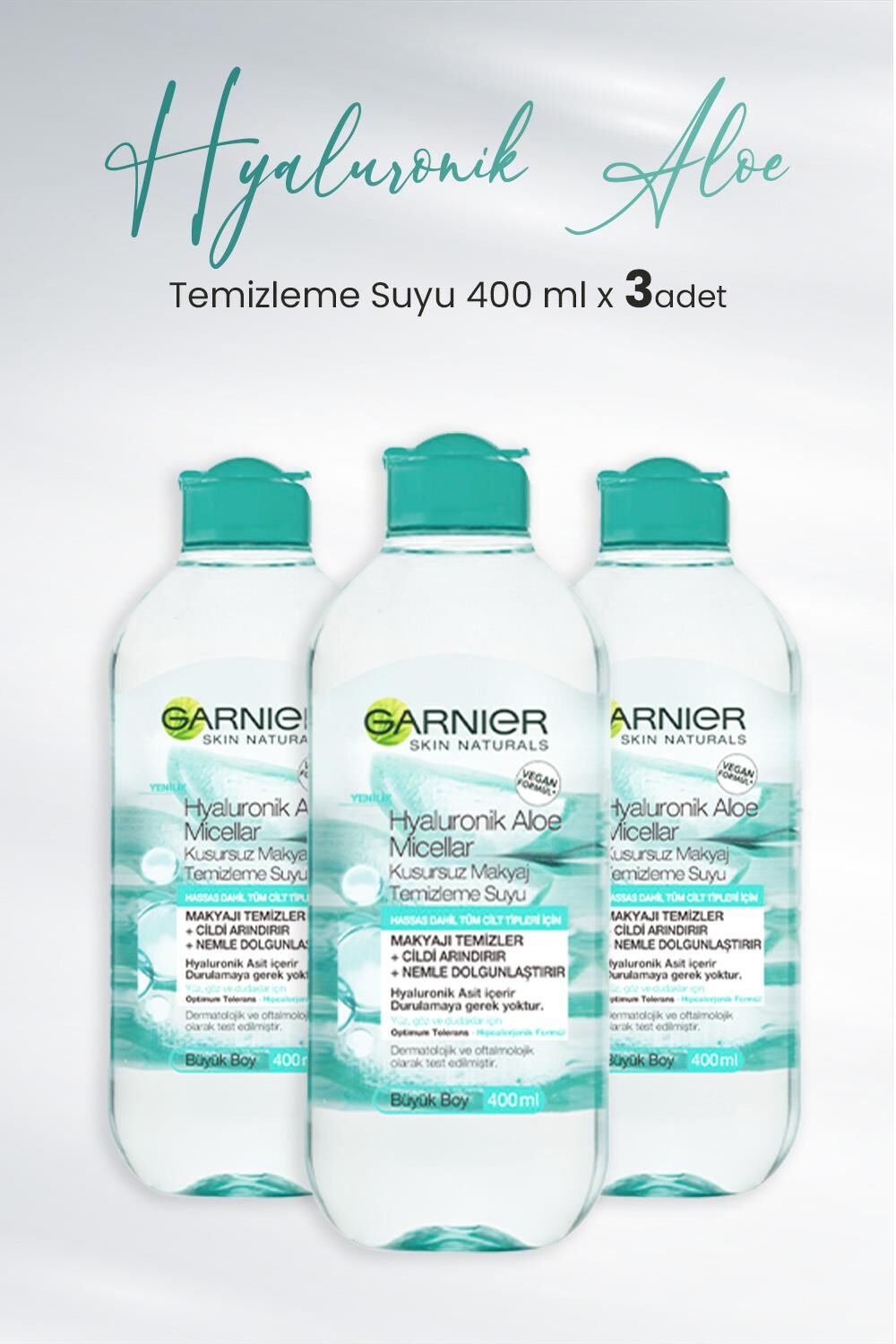 Garnier Micellar Temizleme Suyu Hyaluronik Aloe 400 ml x 3 Adet