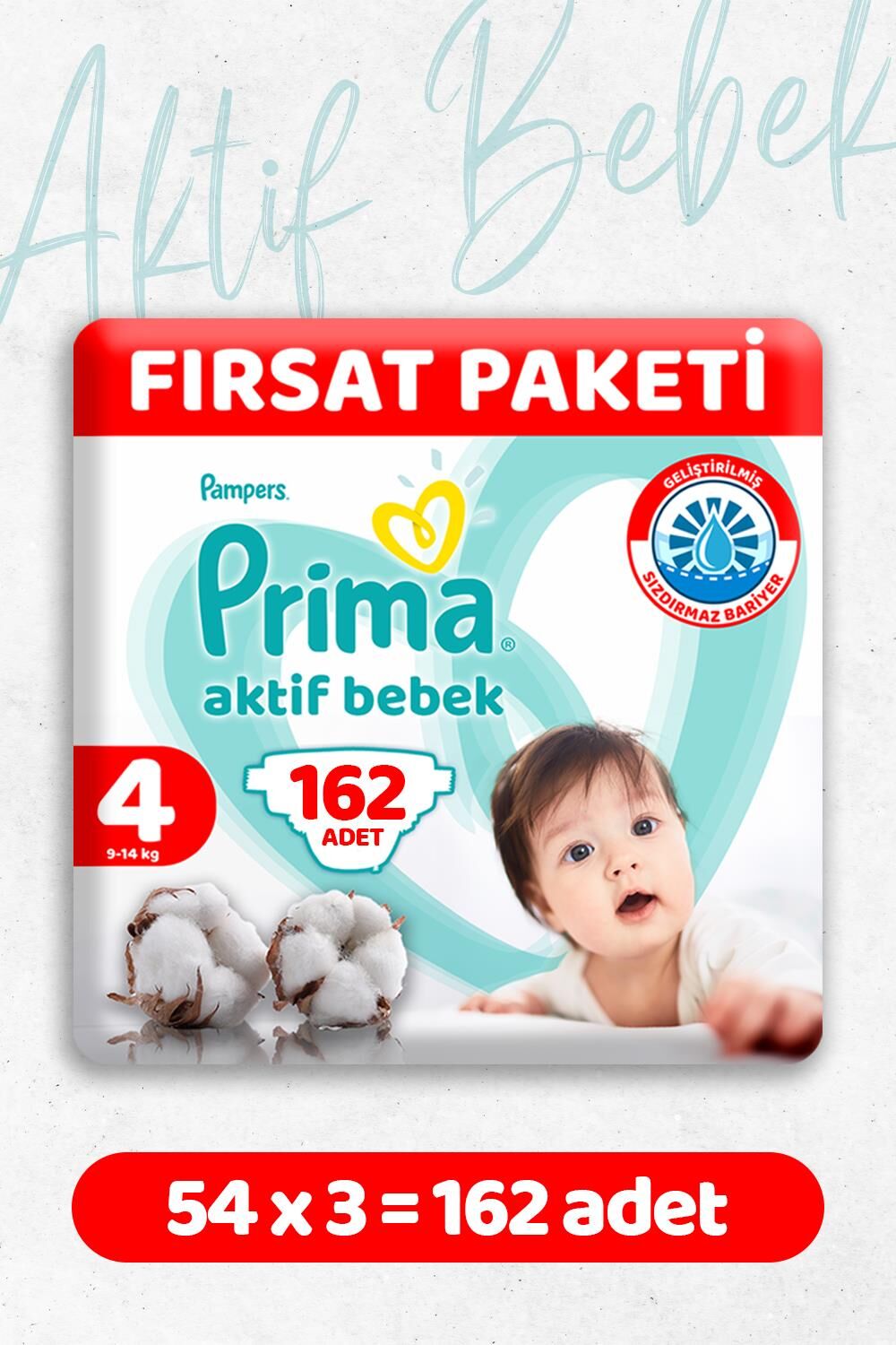Prima Bebek Bezi Aktif Bebek 4 Beden 54 Adet Fırsat Paketi x 3 Adet