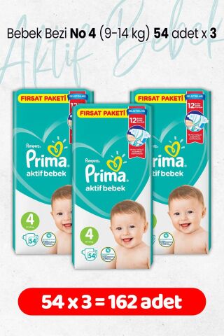 Prima Bebek Bezi Aktif Bebek 4 Beden 54 Adet Fırsat Paketi x 3 Adet