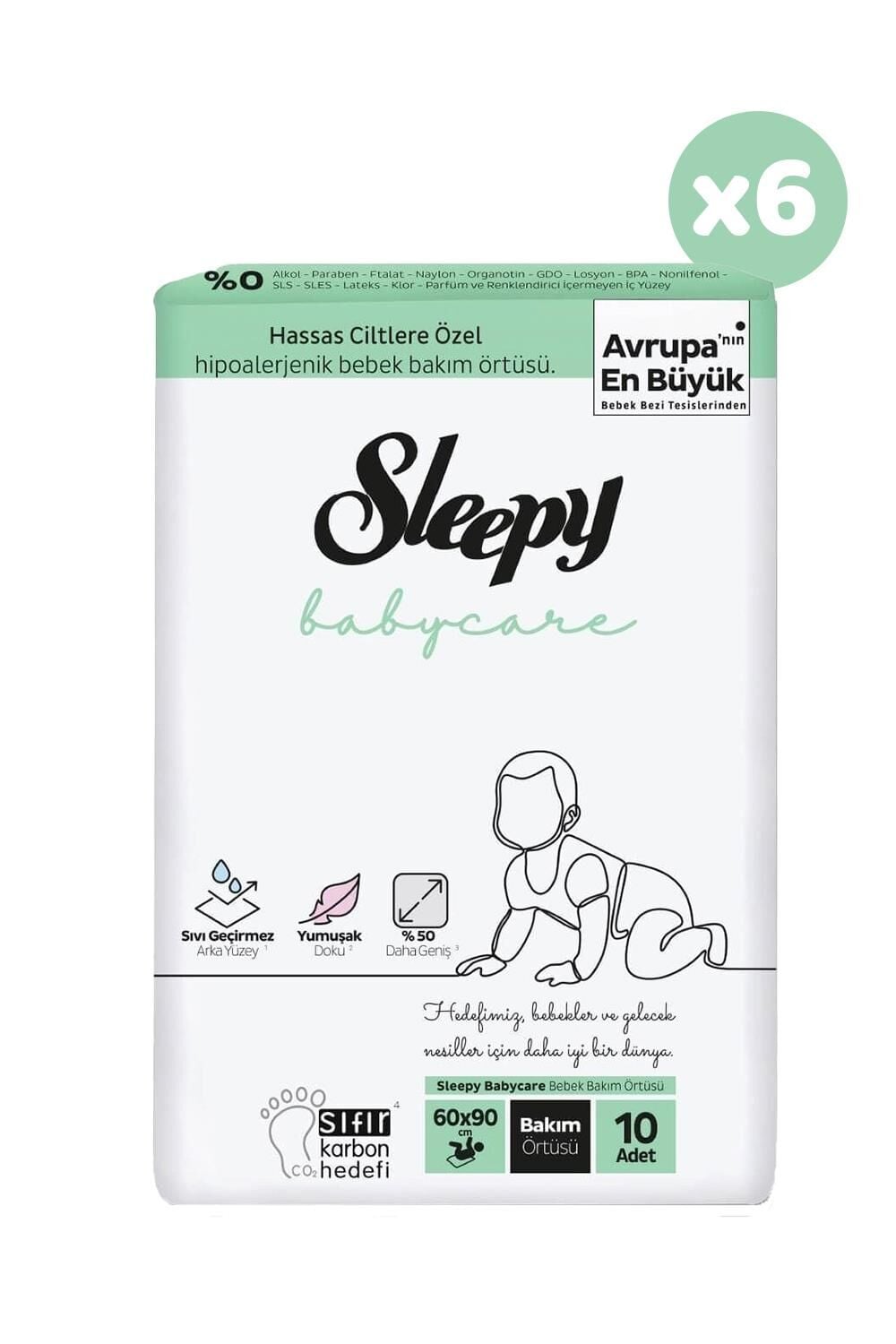 Sleepy Babycare Bebek Bakım Örtüsü 10 Adet x 6