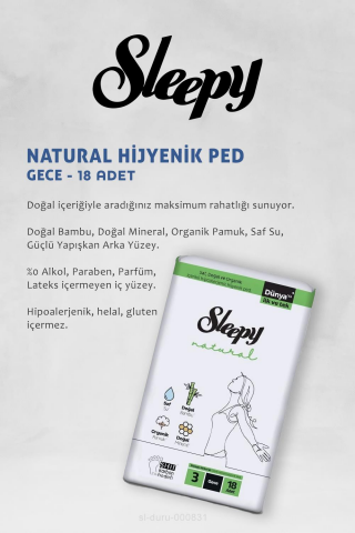 7 AL 6 ÖDE Sleepy Natural Gece Hassas Hijyenik Ped 18 Adet ve 50 li Doğal Islak Mendil