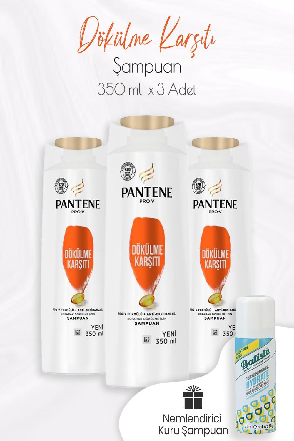 Pantene Şampuan Pro-V Dökülme Karşıtı 350 ml x 3 Adet ve Kuru Şampuan 50 ml
